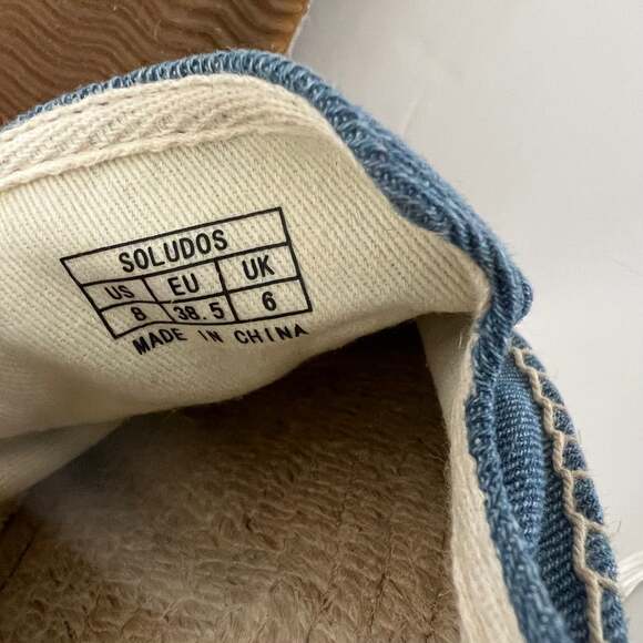 Mary Matson × Soludos Denim Embroidered Flamingo Duck Espadrilles Size 8 - Picture 9 of 10